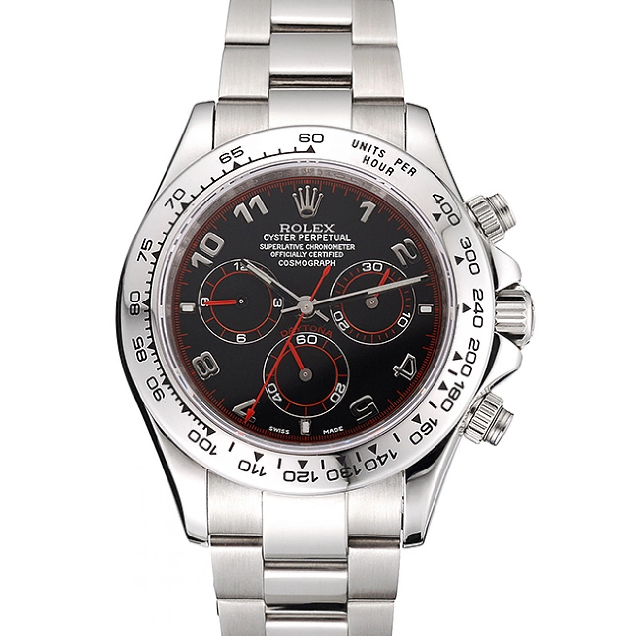 MiroTime 0825 Swiss Rolex Daytona Stainless Steel Bracelet Black Dial 80296